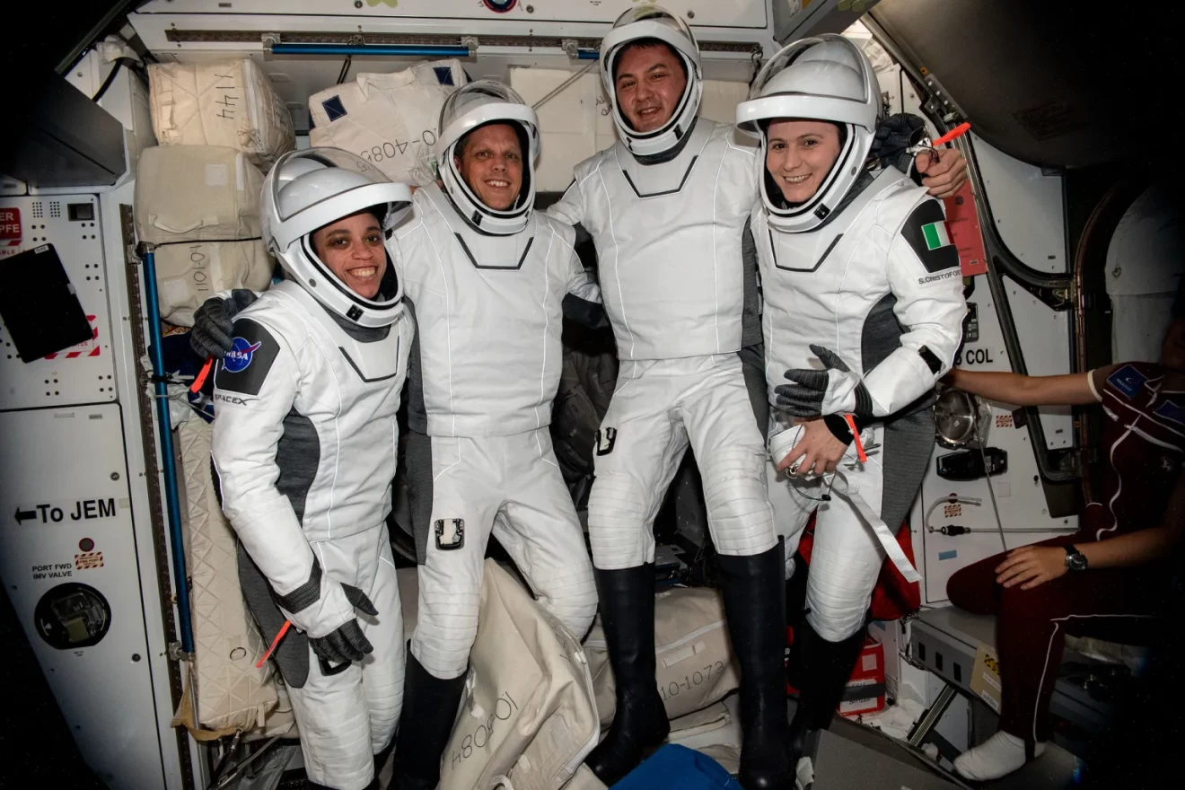 SpaceX-4 Crew Dragon astronauts (L to R) Jessica Watkins, Bob Hines, Kjell Lindgren, and Samantha Cristoforetti